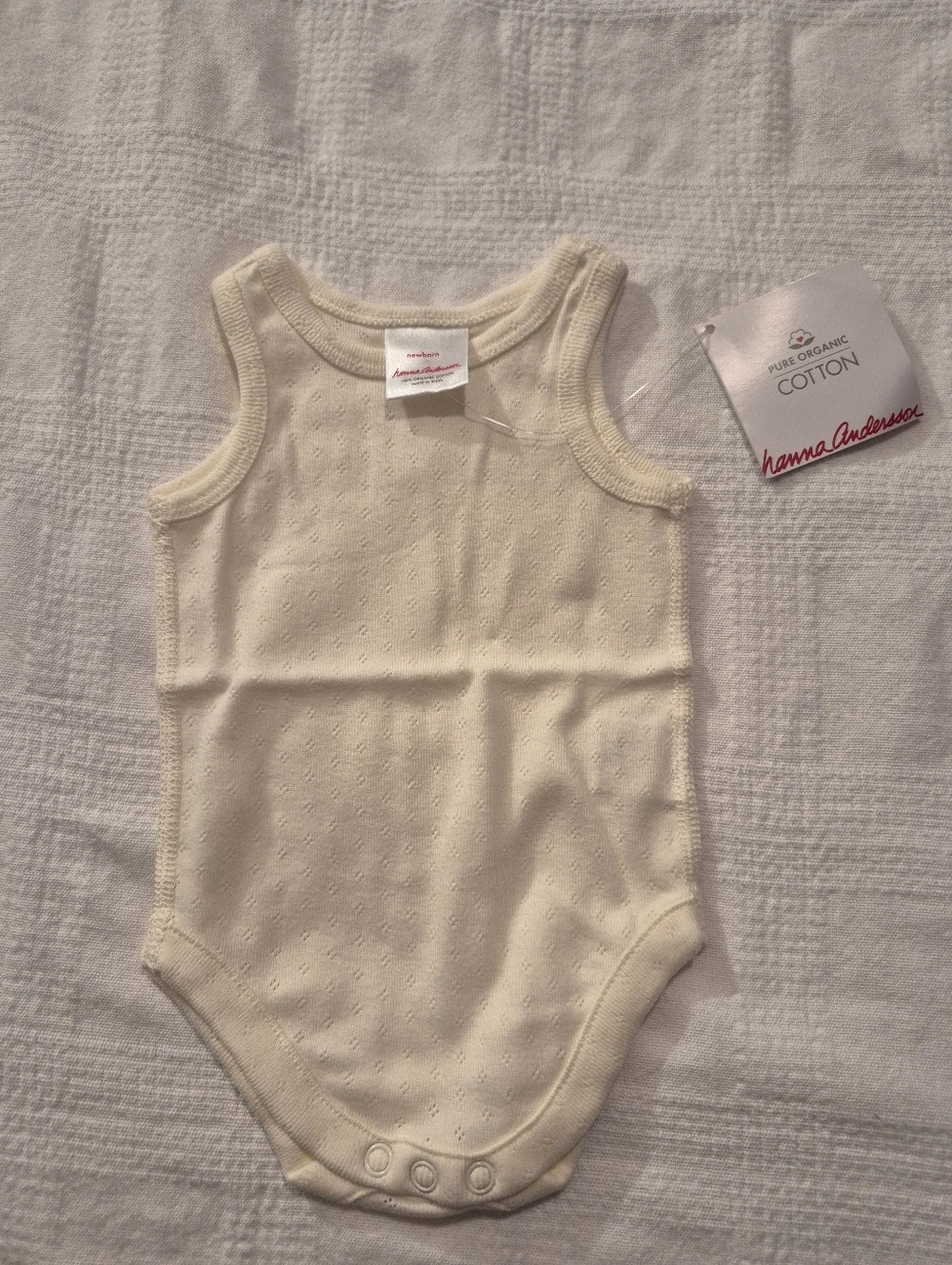 Hanna Andersson girls size Newborn tank bodysuit pointelle cream NWT